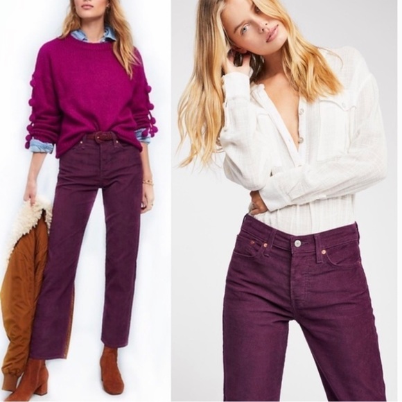 LEVI’S Wedgie Fit Corduroy Straight-Leg Cropped Pants Burgundy - Picture 6 of 13